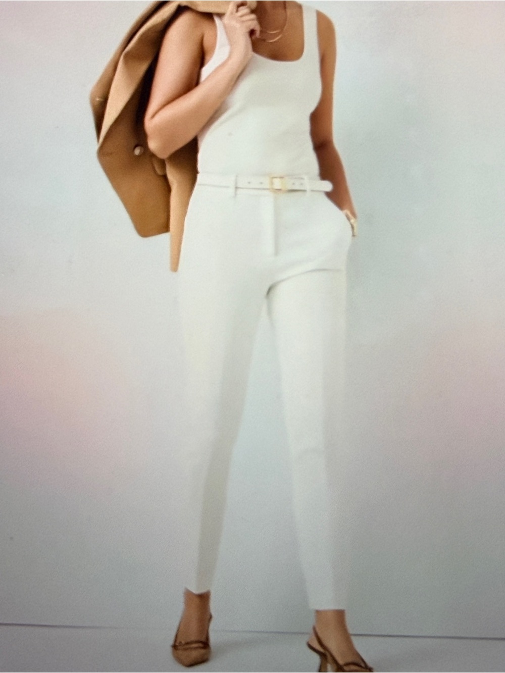 White House Black Market Ecru High-Rise Elle Slim Ankle Pants.  Like New.